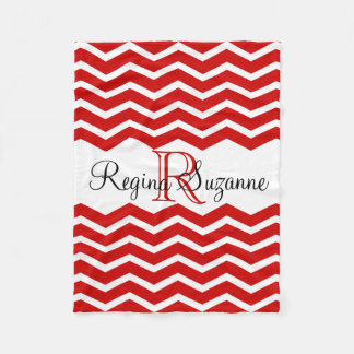 Couverture Polaire Rouge Blanc Nom Monogramme Keepsaké Chevron