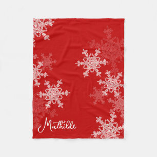 Couverture Polaire Rouge Blanc Snowflakes Minimaliste Nom de Noël