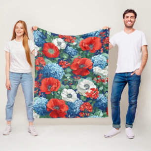 Couverture Polaire Rouge Bleu Blanc Floral Patriotique (1)