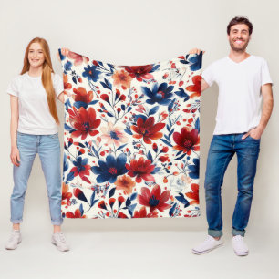 Couverture Polaire Rouge Bleu Blanc Floral Patriotique (10)