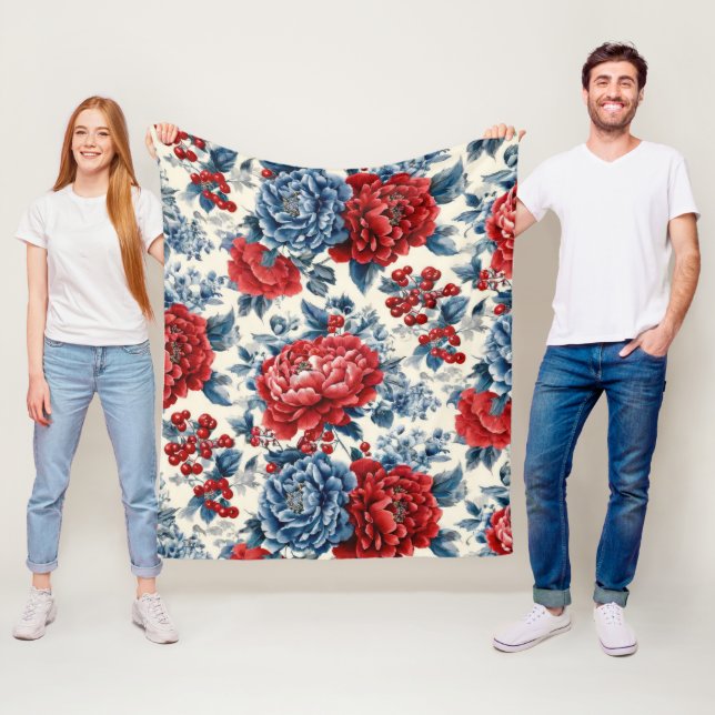 Couverture Polaire Rouge Bleu Blanc Floral Patriotique (7) (En situation)