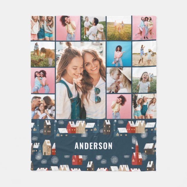 Couverture Polaire Rouge bleu botanique moderne minima pampas 15 phot (Devant)