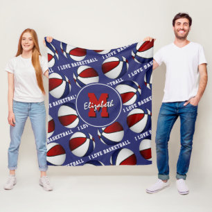 Couverture Polaire rouge bleu couleurs de l'équipe J'aime le motif d