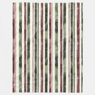 Couverture Polaire Rouge Bourgogne Vert Crème Rayures  