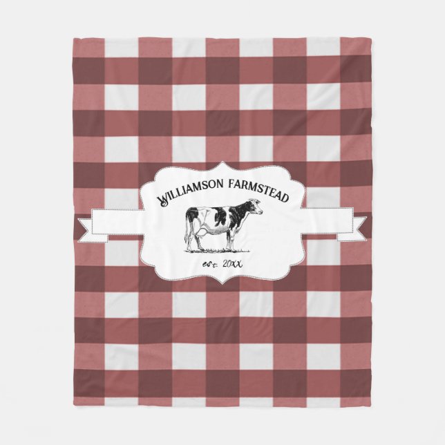 Couverture Polaire Rouge Buffalo Plaid Farm Cow Fleece Blanche (Devant)