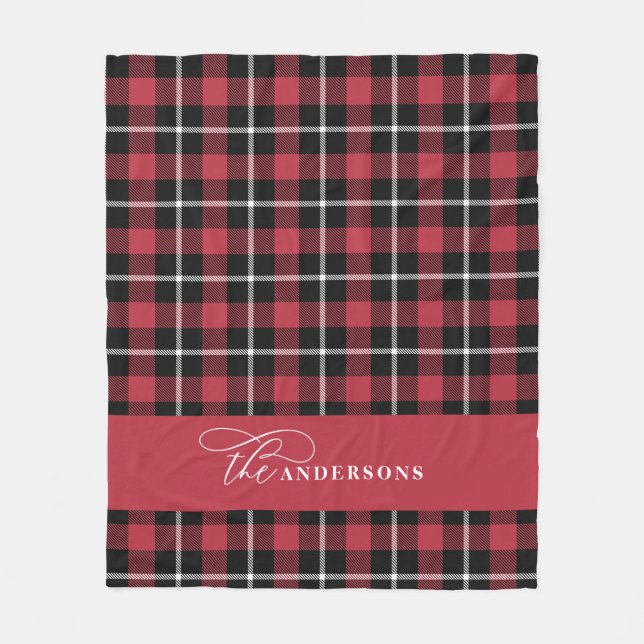 Couverture Polaire rouge chèque script tartan personnalisation famill (Devant)