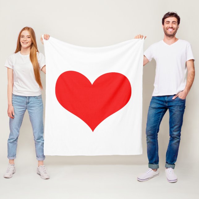 Couverture Polaire Rouge Coeur mignon Saint Valentin Couleur blanche  (En situation)