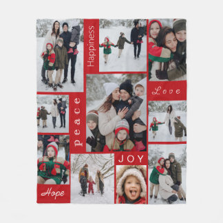 Couverture Polaire Rouge Collage de Photos de Noël