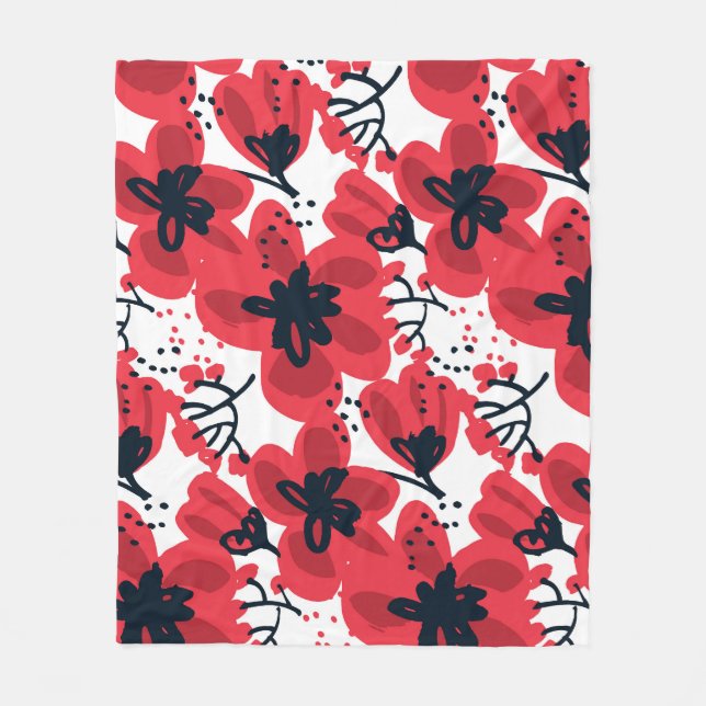 Couverture Polaire Rouge de fleur : Motif Abstrait à main. (Devant)