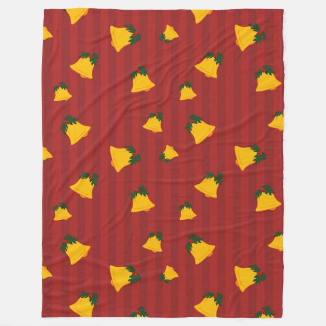 Couverture Polaire Rouge de vacances Or Stripe Cloches Noël (Devant)
