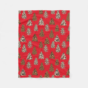 Couverture Polaire Rouge des arbres de Noël Empreintes de léopard