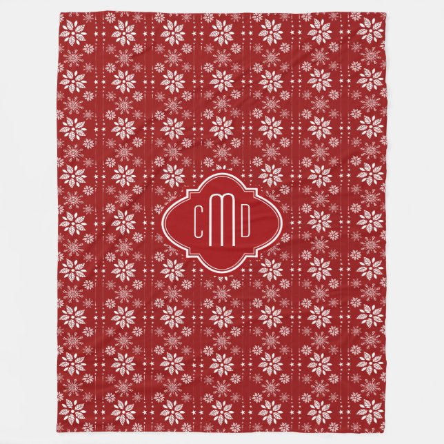 Couverture Polaire Rouge et blanc de Bourgogne Abstrait Snowflakes (Devant)