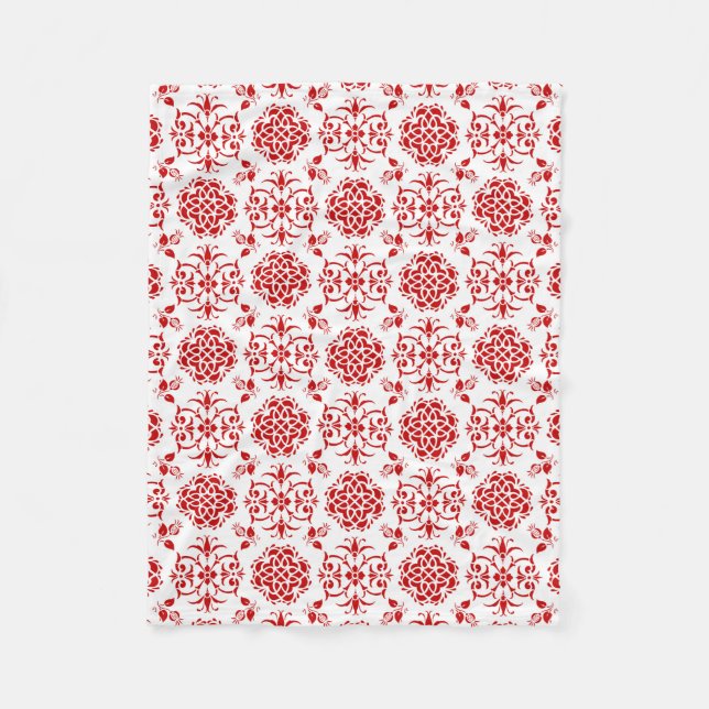 Couverture Polaire Rouge et blanc Floral Damask Style Motif (Devant)
