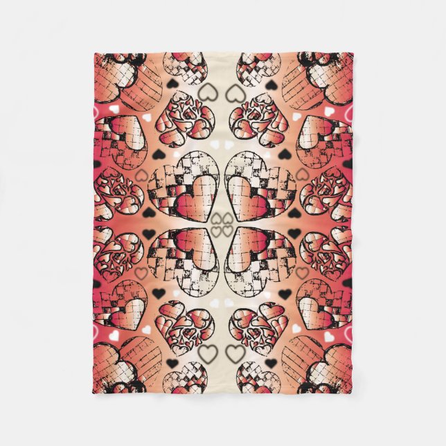 Couverture Polaire Rouge et blanc Whimsical Romantic Hearts motif (Devant)