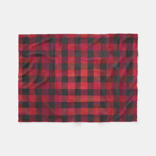 Couverture Polaire Rouge et noir À damiers plaid (Devant (Horizontal))