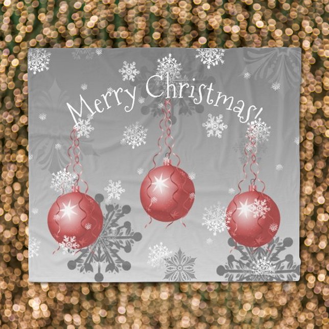 Couverture Polaire Rouge Fancy Noël Ornement Blanche en polaire (Red Fancy Christmas Ornament Fleece Blanket)