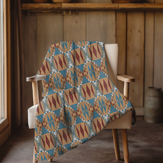 Couverture Polaire Rouge foncé Sarcelle Bleu Taupe Brun Mosaïque Trib