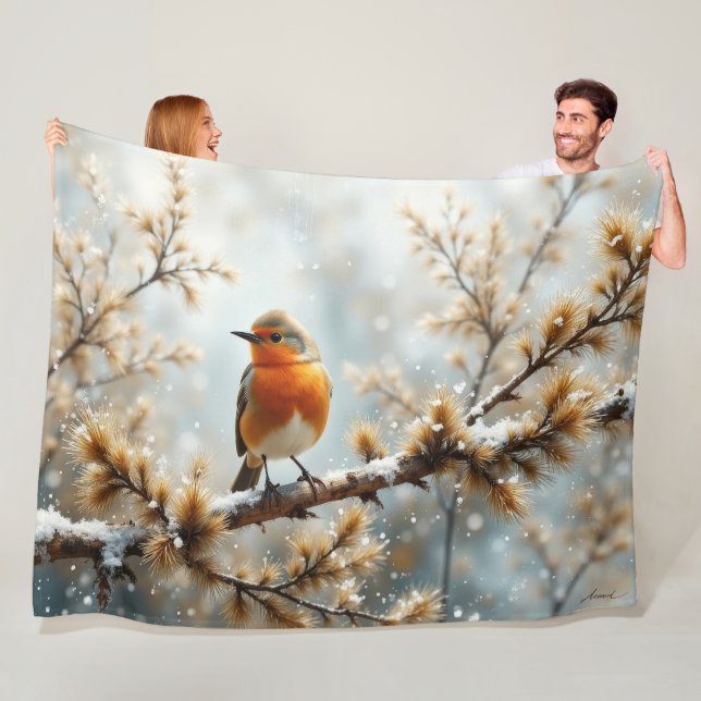 Couverture Polaire Rouge-gorge dans la neige (En situation)