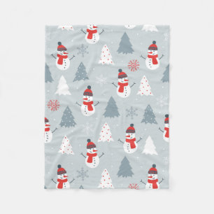 Couverture Polaire Rouge gris et blanc Noël Snowman Motif