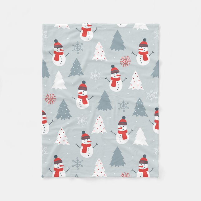 Couverture Polaire Rouge gris et blanc Noël Snowman Motif (Devant)