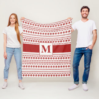 Couverture Polaire Rouge Lumineux Nordique Et Blancs Hiver