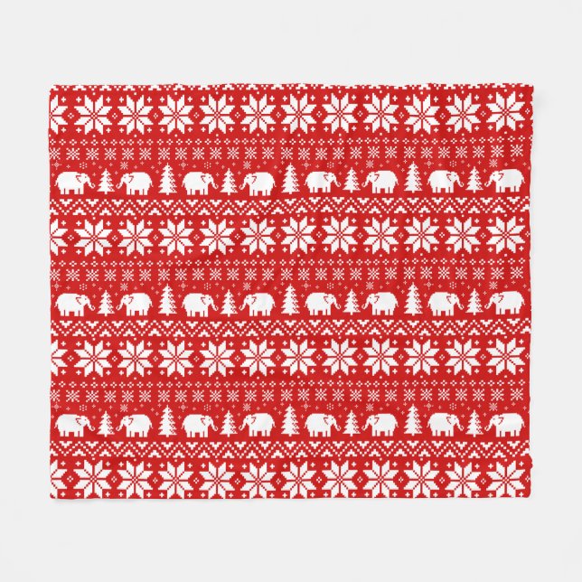 Couverture Polaire Rouge mignon de motif de Noël d'éléphants (Devant (Horizontal))