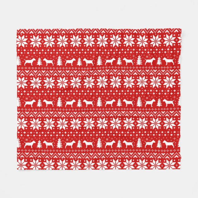 Couverture Polaire Rouge miniature de motif de Noël de bulls-terrier (Devant (Horizontal))