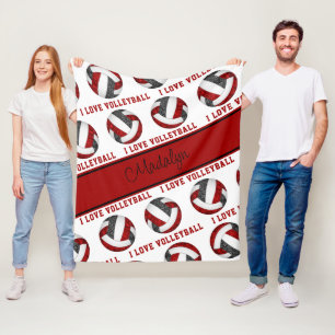 Couverture Polaire rouge noir J'aime volleyball texte motif