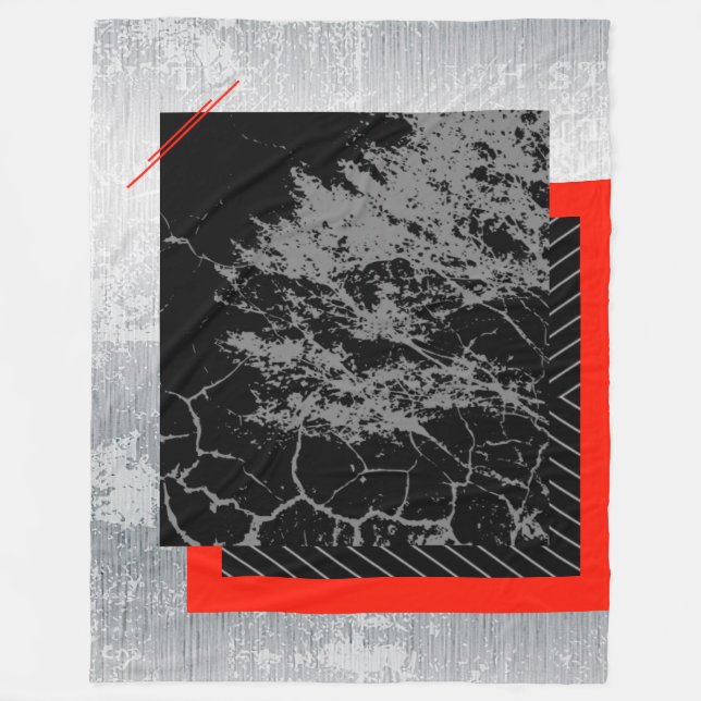 Couverture Polaire Rouge, noir, rayé de noir et de gris  (Devant)
