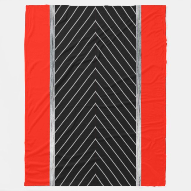 Couverture Polaire Rouge, noir, rayure noire et blanche (Devant)
