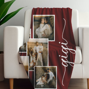 Couverture Polaire Rouge Personnalisé Gigi Grandkid 5 Photo Collage