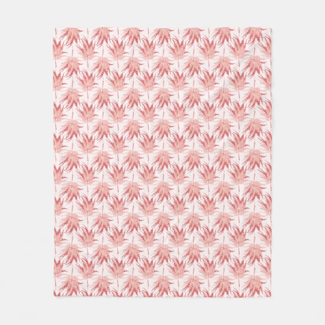 Couverture Polaire Rouge Pink à feuilles blanches (Devant)