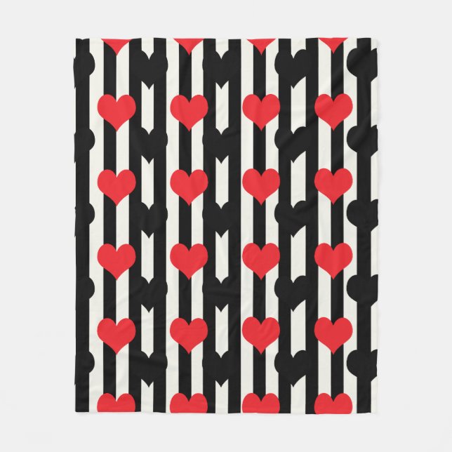 Couverture Polaire Rouge rayé Noir Amour Coeur Motif Design (Devant)