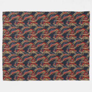Couverture Polaire Rouge riche, Marine, Or Flou de défilement Floral