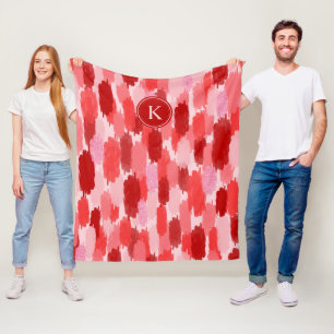 Couverture Polaire Rouge rose Abstrait brosses Motif Monogramme