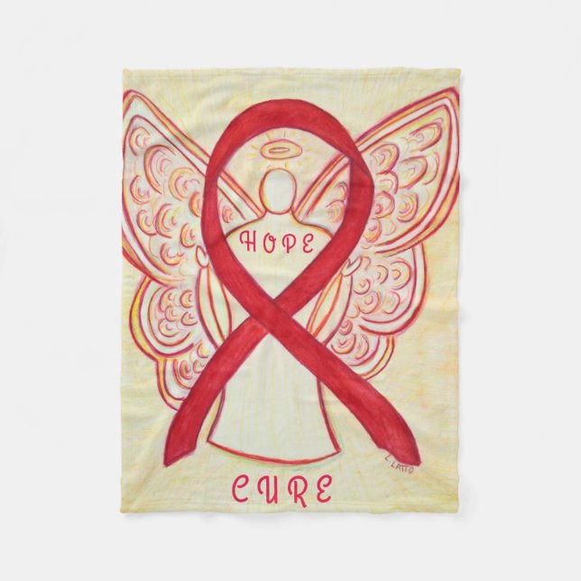 Couverture Polaire Rouge Sensibilisation Ruban Angel Sang Cancer Blan (Devant)