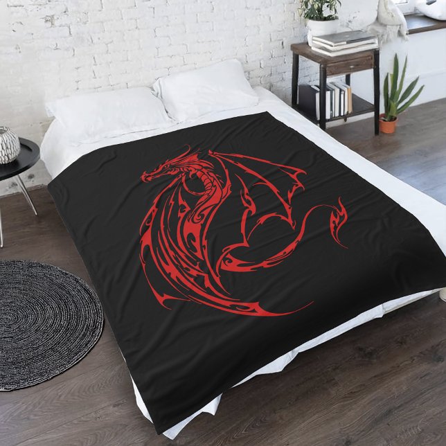 Couverture Polaire Rouge Tribal Dragon Noir (Créateur téléchargé)