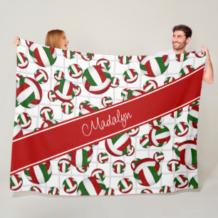 Couverture Polaire rouge vert girly volleyballs motif w net accent