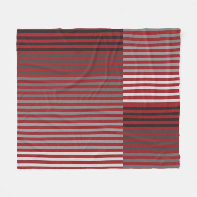Couverture Polaire Rouges, Gris, Noirs, Rayures Blanches (Devant (Horizontal))