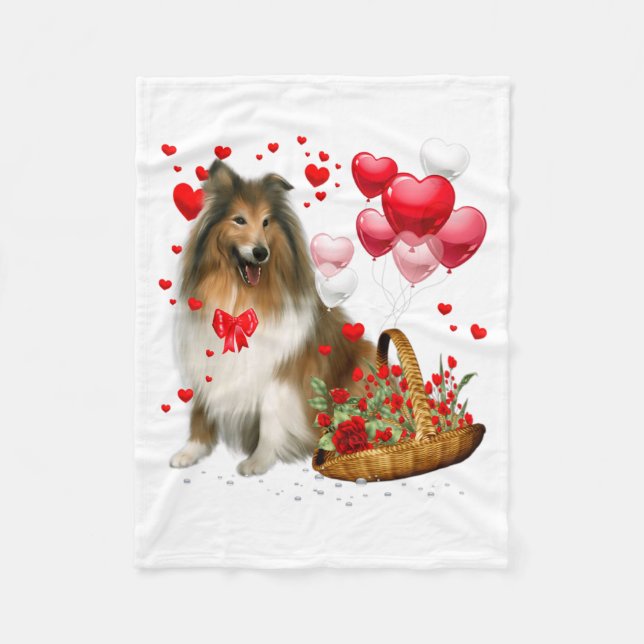 Couverture Polaire Rough Collie Heart Balloon Happy Valentine Day Dog (Devant)