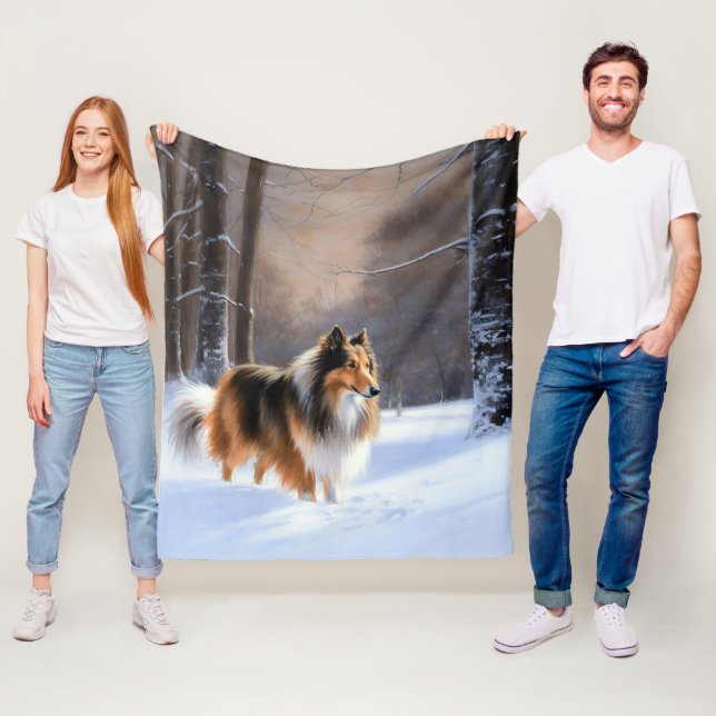 Couverture Polaire Rough Collie Qu'il neige Noël (En situation)