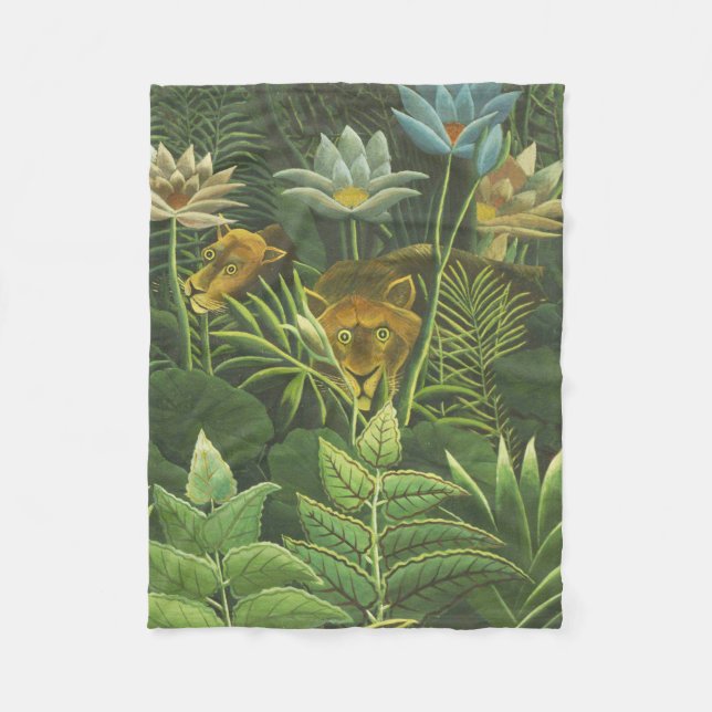 Couverture Polaire Rousseau Tropical Jungle Lion Peinture (Devant)