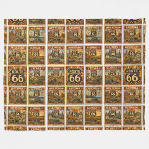 Couverture Polaire route 66 Déco Voyage Américaine Doux Plaid Art