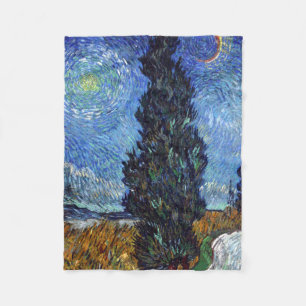 Couverture Polaire Route avec cyprès de Van Gogh Impressionnisme