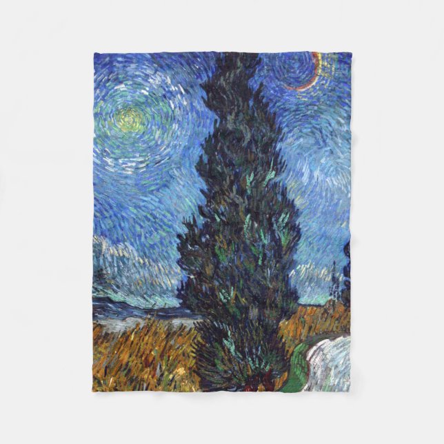 Couverture Polaire Route avec cyprès de Van Gogh Impressionnisme (Devant)