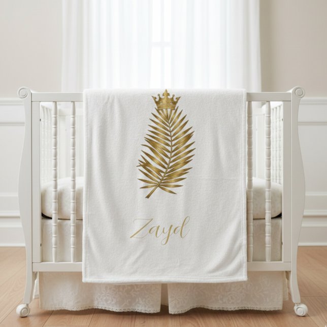 Couverture Polaire Royal Gold Palm Leaf & Crown Custom Baby Blanket - (Créateur téléchargé)