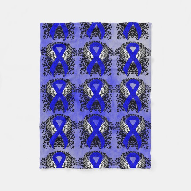 Couverture Polaire Ruban de sensibilisation bleu avec ailes (Devant)
