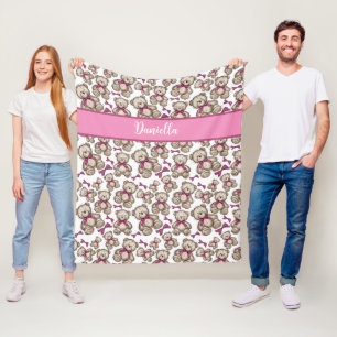 Couverture Polaire Ruban rose motif personnalisé mignon nounours