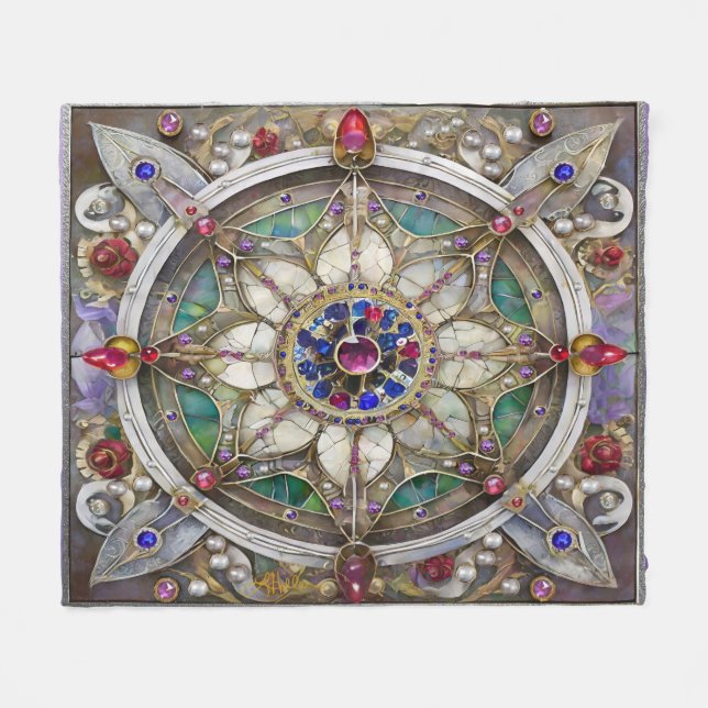 Couverture Polaire Ruby, Amethyst, Sapphire et Pearl Mandala (Devant (Horizontal))