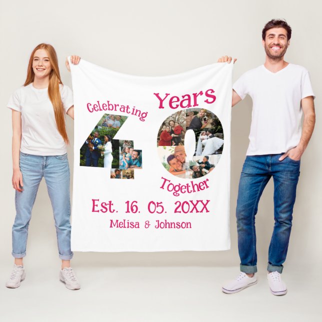 Couverture Polaire Ruby Red 40th Mariage Anniversary 11 Photo Collage (En situation)